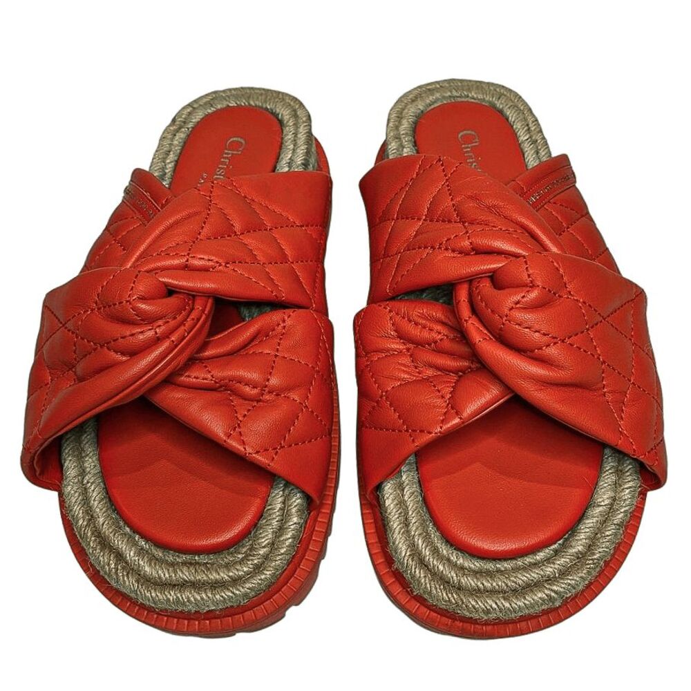 Dior D-Twist Cannage Quilted Orange Slides EU 36.5 Designer Sandals Slip On Flat - Picture 3 of 13